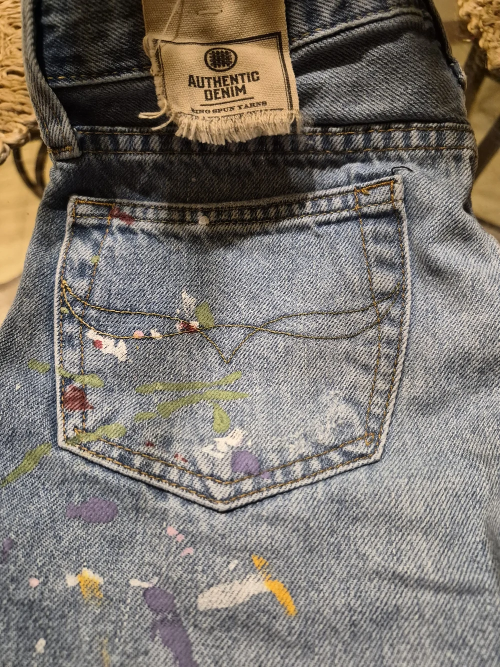 Polo by Ralph Lauren Kids Light Blue Denim Shorts with Multicolor Paint Splatter